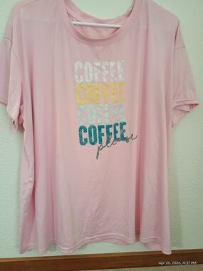 2 Piece Women's Pink 'Coffee Please' Short-Sleeve Pajama Top And Bottom